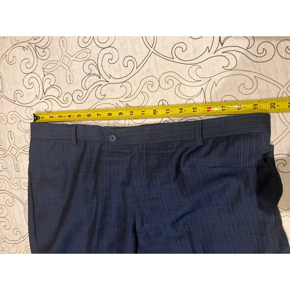 Vittello Mens Super 140s 40x34 Wool Pinstripe Dress Pants‎ Navy Blue 40L Cuffed